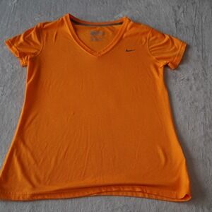 Nike Womens M‎ Orange V-neck T-shirt Dri-Fit Short Sleeve